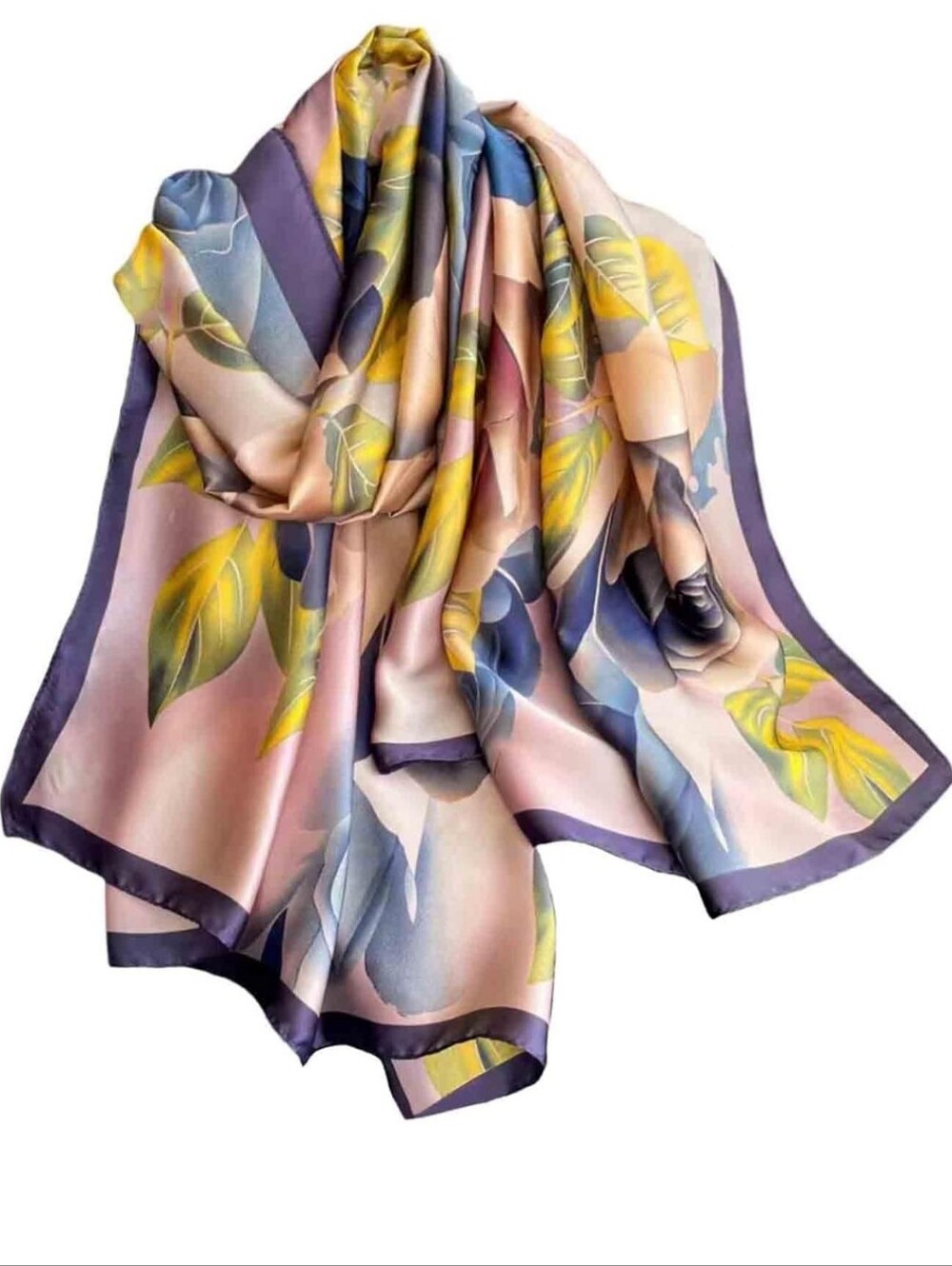 Floral Satin Scarf in Pink and Purple - Elegant Women's Accessory